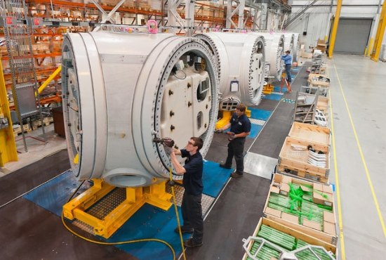 Organized employees working at a wind turbine manufacturing facility